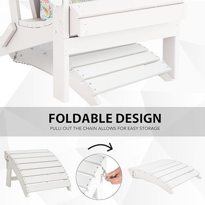 Sundale Outdoor Folding Plastic Adirondack Ottoman, All-Weather Adirondack Chair Footrest, Fade and Rust Resistant, Perfect for Outside Patio Garden Pool Yard White