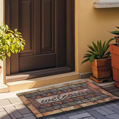 Door Mat Welcome Mat, Heavy Duty Door Mat 23.6 x 35.4 Inch Front Door Mat Rug Doormat for Outdoor Entrance Home Non-Slip Rubber Rug for Front Door, Outside, Entryway, Patio (Brown Welcome)