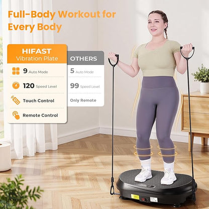 Curved Vibration Plate Exercise Machine, Vibrating Plate 400 lbs Capacity with 9 Auto Modes and 120 Adjustable Speeds, Large LED Display, Touch and Remote Control, Vibration Platform for Home