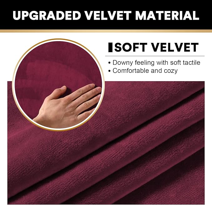 PrinceDeco Sectional Couch Covers 3 Pieces Velvet Sofa Covers L Shape Soft Couch Covers for Sectional Sofa Corner Sofa Cover Couch Cover for Dogs Washable (2 Seater + 1 Chaise,Burgundy)