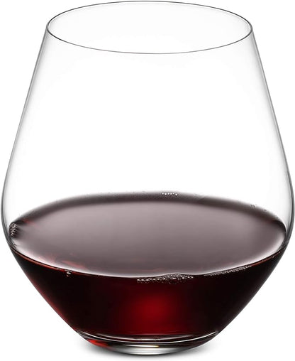 Godinger Wine Glasses, Stemless Wine Glasses, Red Wine Glasses, Wine Drinking Glasses, Stemless Wine Glass - 17oz, Set of 4 - Made in Europe