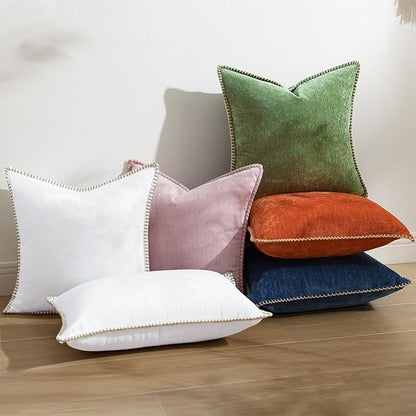 decorUhome Fall Chenille Soft Throw Pillow Covers 24x24 Set of 2, Farmhouse Velvet Neutral Decorative Euro Pillow Covers with Stitched Edge for Couch Sofa Bed Home Decor, Forest Elf