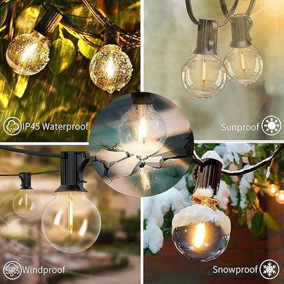 Svater Outdoor String Lights 50 FT, Patio LED Lights Outside with 26pcs Bulbs, Waterproof Shatterproof Hanging Globe Light Connectable for Bistro Cafe Backyard Balcony Warm White