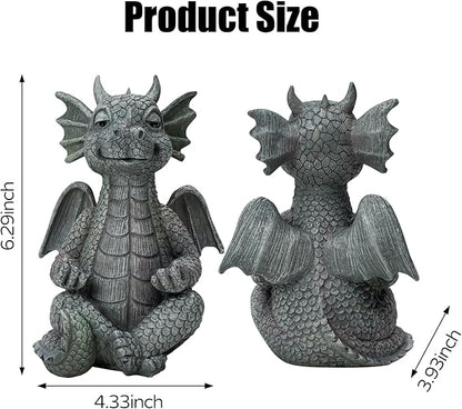Garden Dragon Statue Decor - Meditation Dragon Sculpture Figurine Outdoor Decoration, Zen Yoga Garden Art Sculpture for Patio Lawn Yard Balcony Indoor Decor(Hands Flat)