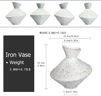 Cast Iron Decorative Vase, Dried Flower Rustic Vases, Wabi Sabi Vase for Modern Home Decor, Living Room, Shelf Decor, Enterway, Wedding, Office, Table, Bedroom, Kitchen, 8.86" H (White)