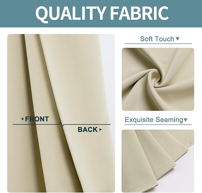 ChrisDowa Grommet Room Darkening Curtains for Bedroom and Living Room - 2 Panels Set Thermal Insulated Blackout Curtains (Beige, 52W x 84L)