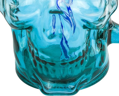Halloween Cups Set of 4 - Blue Skull Glass Drinking Jar with Lids and Straws - Halloween Decor, Drinking Glasses 16 oz