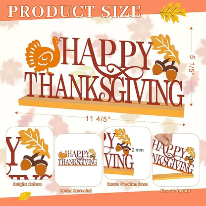 COCHIE Metal Happy Thanksgiving Sign, Fall Leaves Turkey Table Centerpieces Decorations for Home, Office, Shelf, Mantel, Indoor, Traditional Party Supplies Decor (Thanksgiving)