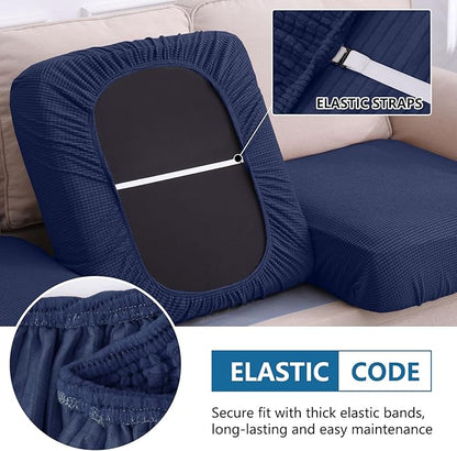 hyha Waterproof Couch Cushion Covers for Pets, Non Slip Sofa Seat Cover for Dogs Washable, Soft Thick Stretch Jacquard Fabric, Sofa Slipcovers with Elastic Bottom (3 Pieces, Navy)