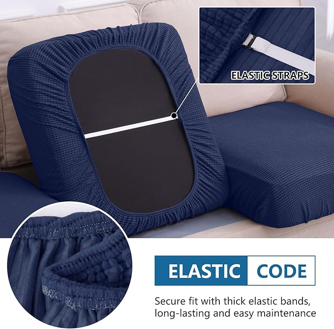 hyha Waterproof Couch Cushion Covers for Pets, Non Slip Sofa Seat Cover for Dogs Washable, Soft Thick Stretch Jacquard Fabric, Sofa Slipcovers with Elastic Bottom (1 Piece for Backrest L, Navy)