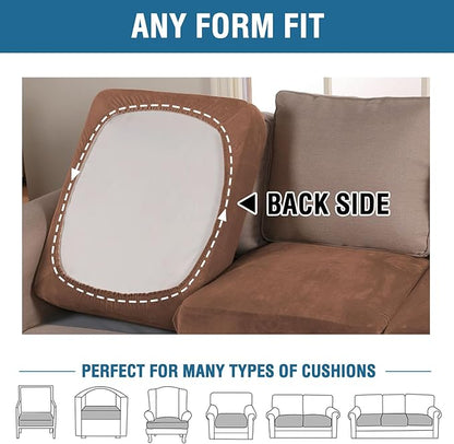 H.VERSAILTEX Velvet Stretch Couch Cushion Cover Plush Cushion Slipcover for Chair Loveseat Sofa Cushion Furniture Protector Seat Cushion Sofa Cover (3 Piece XL Sofa Cushion Covers, Caramel)