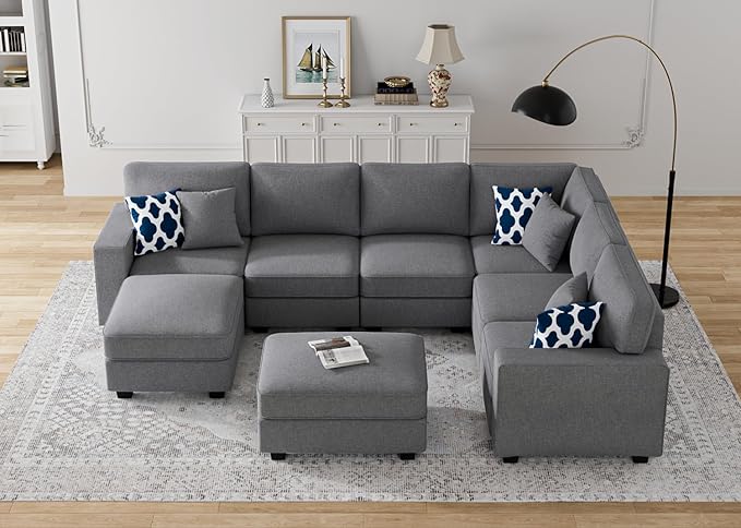 L Lengend Vansen Modular Sectional Sofa U Shaped Couch with Ottoman Modern Reversible Corner Sectional Couch for Living Room (Dark Grey, U Shaped Sofa-3)
