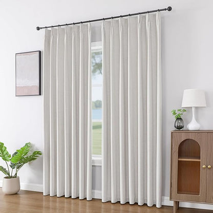 Joydeco Pleated Curtains for Living Room Bedroom, Linen Drapes 90 inch Length 2 Panels Set, Blackout Thermal Insulated Curtain(Ivory,40'' Wx90'' L)