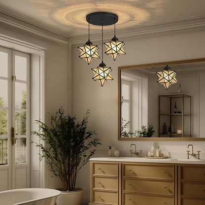 Frosted White Glass Dining Room Chandelier Farmhouse Pendant Lights for Kitchen Island Light Fixture Modern Chandeliers with Warm Light Bulbs Black