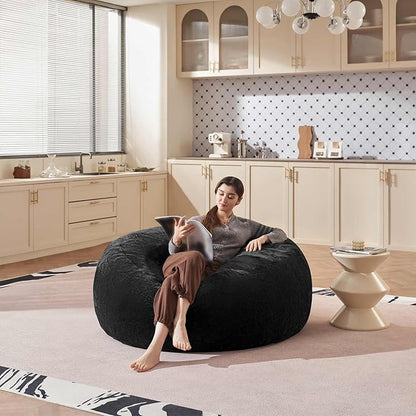 Bean Bag Chair 4Ft, Memory Foam Filled, Large Beanbag Chairs for Adults and Teens, Soft Sofa with Removable Flannel Cover, Round Couch for Living Room Bedroom College Dorm (Black, 4FT-47×47"×24")