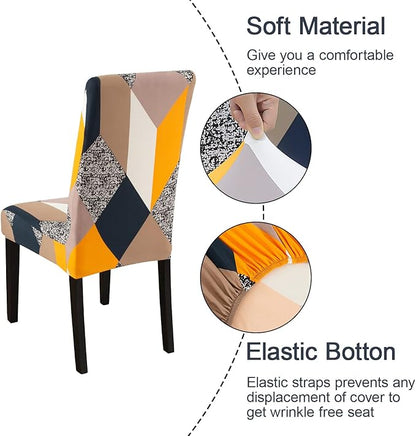 JQinHome Chair Covers for Dining Room 6 Pack,Magic Cube High Stretch Removable Washable Parsons Chair Slipcover for Home Party Hotel Wedding Ceremony (Geometric Patterns)