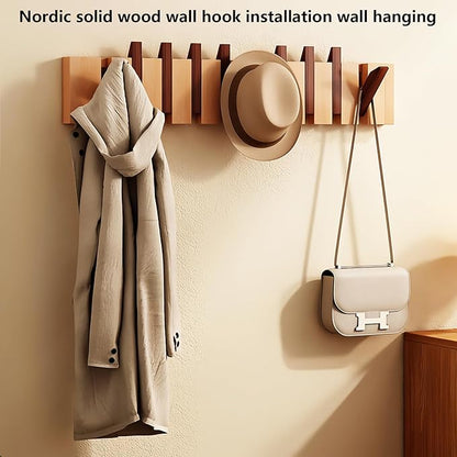 Wall Mounted Piano Key Hanger | Flip Style Hook | Entrance Wall Art Hook, Made of Oak Wood (3 Times Painted, 4 Times Polished) (Walnut-Beech, 10Hooks)