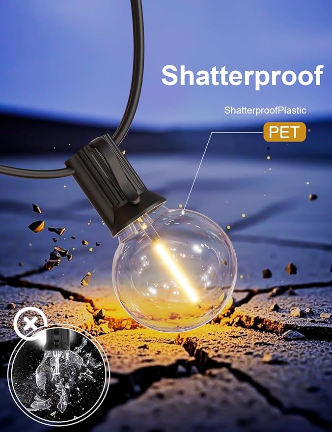 RTTY Outdoor String Lights 200 FT Globe LED Patio Lights with G40 Plastic Bulbs,Waterproof Shatterproof Dimmable Connectable Hanging for Backyard Porch Balcony Party Cafe Deck Decor