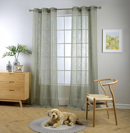 MIUCO Semi Sheer Curtains Poly Linen Textured Solid Grommet Curtains 84 Inches Long for Living Room 2 Panels (2 x 37 Wide x 84" Long) Sage