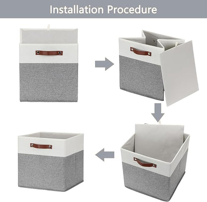 HNZIGE Foldable Storage Bins 13x13 Storage Cubes Set of 4 Fabric Linen Storage Baskets for Shelves Drawer with Handles Organizer for Shelves Toy Nursery Closet Bedroom