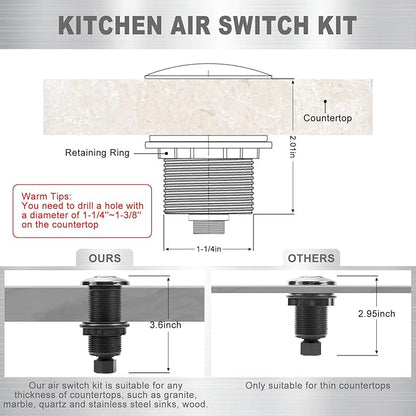 Garbage Disposal Air Switch Kit, Garbage Disposal Button, Sink Top Waste Disposer On/Off Switch, UL Listed Air Switch Compatible with All Garbage Disposals (Chrome Silver)