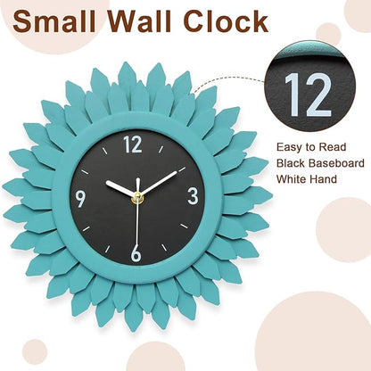 Honiway Wall Clock Battery Operated 12 Inch Rustic Wood Beach Sunburst Decorative Wall Clock Silent Non-Ticking Coastal Wall Decor Clocks for Living Room Kitchen Bathroom Bedroom (Cyan)