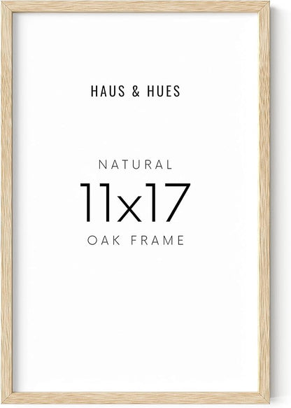 HAUS AND HUES 11x17 Picture Frame - 11 X 17 Frame Wood Picture Frames, 11x17 Poster Frame Wooden Picture Frames, 17x11 Picture Frame Wooden Frames, Frame 11x17 Natural Wood Frame (Beige Oak Frame)