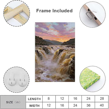 The surging waterfall scenery in the canyon is suitable for posting in the living room bedroom and office landscape posters