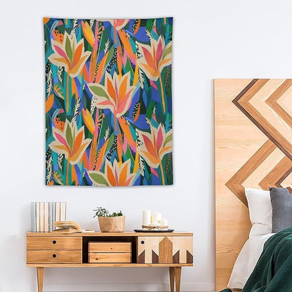 ICMOLYYENLO Boho Green Leaves Tapestry, Mid Century Abstract Tropical Palm Leaves Modern Minimalist Geometric Wall Hanging, Neutral Home Decor Art for Living Room Bedroom Dorm 50x60 Inch