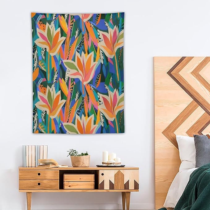 ICMOLYYENLO Boho Green Leaves Tapestry, Mid Century Abstract Tropical Palm Leaves Modern Minimalist Geometric Wall Hanging, Neutral Home Decor Art for Living Room Bedroom Dorm 60x80 Inch