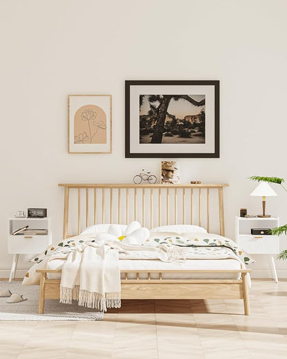 Nightstand,Modern Bedside Table with Storage Drawer and Open Wood Shelf, Accent Night Stand with Solid Wood Legs for Living Room, Bedroom and Small Spaces,Easy Assembly (White)