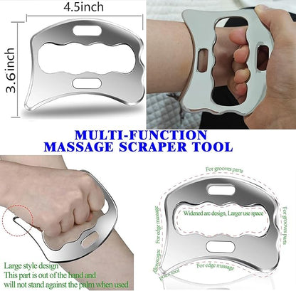 Stainless Steel Muscle Scraper Tool Set, 4-Piece Professional Scraping Tool Physical Therapy Kit with Carrying Case