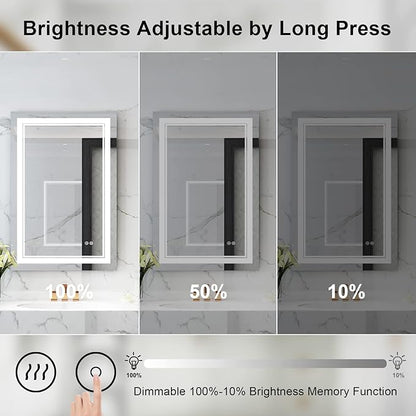 WELLFOR LED Bathroom Vanity Mirror 24 x 36 Inch, Lighted Anti-Fog Dimmable Mirror, IP44 Waterproof Wall Mounted Makeup Mirror, Packed with US Standard Plug and Touch Switch, (Horizontal/Vertical)