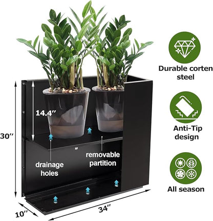 Large Rectangular Metal Planter Box Outdoor 30" H x 34" W x 10" D,Tall Flower Pot with Quick Installation,Long Black Planters for Outdoor Plants with Drainage Holes for Plants,Patio,Garden