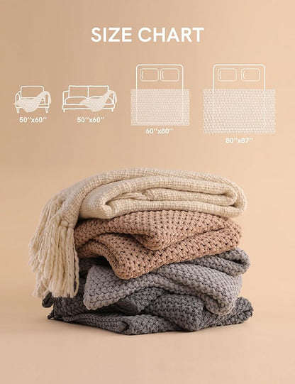 YnM Chunky Cotton Knit Throw Blanket, Cable Knit Throws for Bed Couch Sofa, Comfy & Relaxing, Decorative Piece for Farmhouse Modern Boho Rustic Scandinavian Chic Vibe, Moon Grey 50x60 Inches
