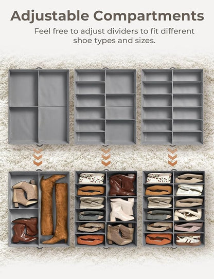 StorageWorks Under Bed Shoe Storage Organizer, Underbed Shoes Container with Adjustable Dividers, Shoe Storage Basket with Cover, Grey, 2-Pack, Space-Saving Shoe Box Fits up to 24 Pairs