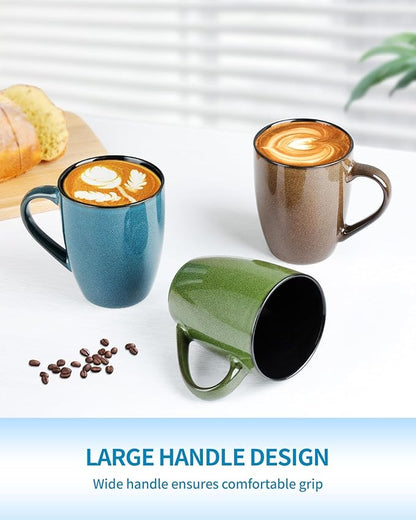 Ceramic Mugs 12oz,Large Ceramic Coffee Cups for Men, Women, Dad, Mom, Modern Coffee Mugs With Handle For Tea,Latte,Cappuccino,Cocoa. (blue 4pack)