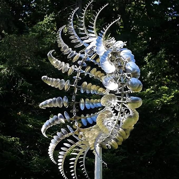 Unique and Magical Metal Windmill, 3D Wind Kinetic Sculpture, Wind Spinner Solar, Lawn Solar Wind Spinners for Yard and Garden, Wind Catchers Metal Outdoor Patio Decoration (1 PCS -Silver)