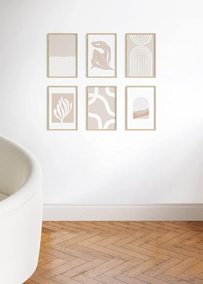 HAUS AND HUES Picture Frame - 6 Set Contemporary Wooden 11x17 inches, Beige Oak Frame