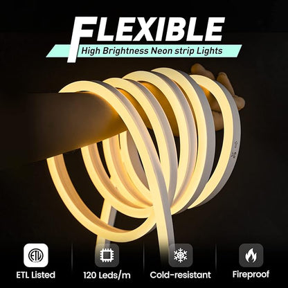 GZBtech Flexible LED Neon Rope Lights 132FT,AC 110-120V Waterproof Strip Light, 120 LEDs/M Cuttable Connectable Neon Lighting for Indoor Outdoor Home Decor/Commercial Building Use-Warm White 40M
