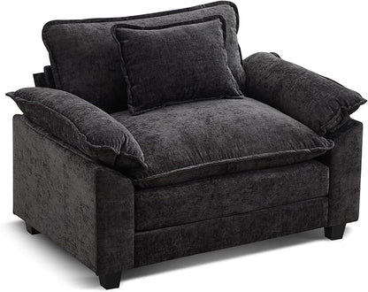 URRED Modular Sectional Sofa Comfy Cloud Couch, Modern Chenille Sofa Sleeper Deep Seat Couches with Ottoman/Pillows for Living Room (Black, 53'')