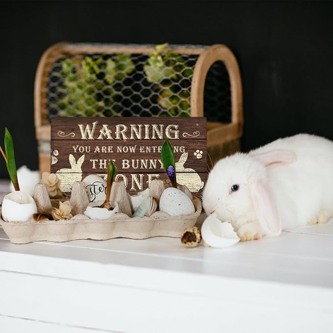 Putuo Decor Funny Rabbit Sign Bunny Rabbit Home Decor Gift Bunny Mom Bunny Lover 12 x 6 Inch (The Bunny Zone) Easter Decorations