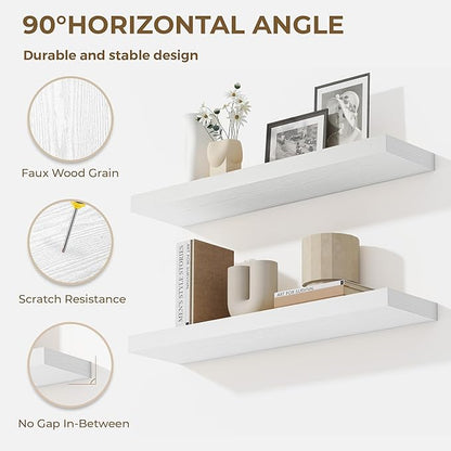48 Inches Floating Shelves for Wall, 9.3" Deep Long Floating Shelves Set of 1, Large Display & Storage Shelf, Wall Shelf for Bathroom Bedroom Living Room Kitchen Office, White