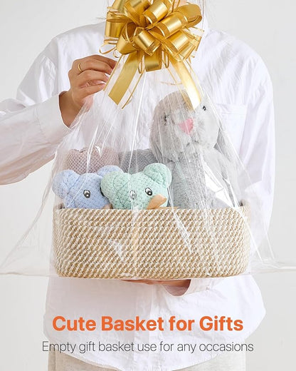 Small Woven Basket, 12 x 8 x 4.5 Inches, Storage Basket for Organizing, Cute Small Rope Shelf Closet Cube Storage Bins Baskets for Shelves, Dog Toy Gift Baskets Empty, 3 Pack Brown