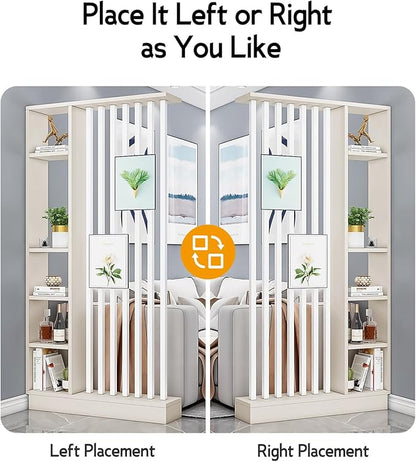 Wall Room Divider, Storage Cabinet Storage Display with Shelves, Modern Freestanding Wood Room Divider Screen, Wall Privacy Screens for Home Decorative (Beige+White,39.5" L x 9.5" W x 79.5" H)