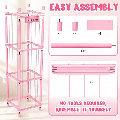 Stuffed Animal Storage & Organizer, Wooden Cute Zoo Toy Holder for Toddler Rooms, Playrooms & Bedrooms（Pink）