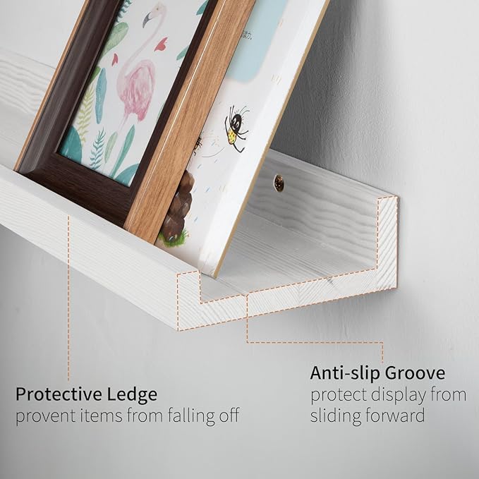 SAUMONIERES Picture Ledge Shelf Floating Book Shelves Set of 2 Wall Mounted Solid Wood for Bedroom Bathroom Living Room Kitchen, 48 Inch White
