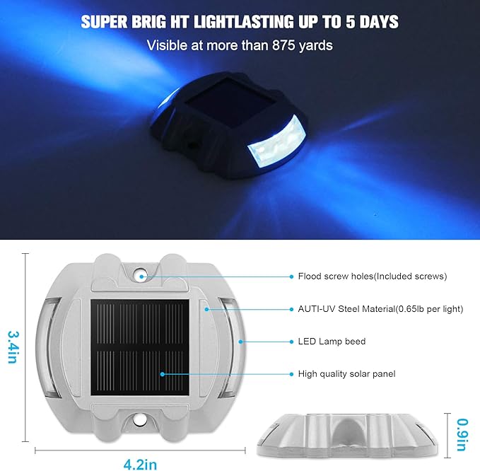 VOLISUN Solar Deck/Dock Lights, 16-Pack Led IP67 Waterproof Outdoor Warning Step Lights for Driveway Sidewalk Garden Pathway Yard (Blue)