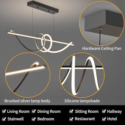 Modern Ceiling Chandelier Light, Anti Flicker Pendant Lamp with Remote Control Dimmable 3 Color Mode & Brightness (Warm Cool Neutral Light) for Kitchen Bar