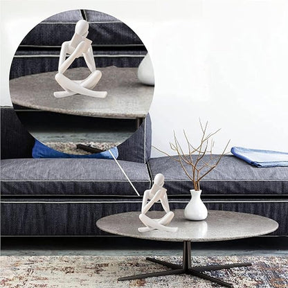 Bookshelf Decor Thinker Statue - Abstract Style Thinker Sculptures Modern Aesthetic Figurine Decoration Statues for Home Decor-Right Thinking-White